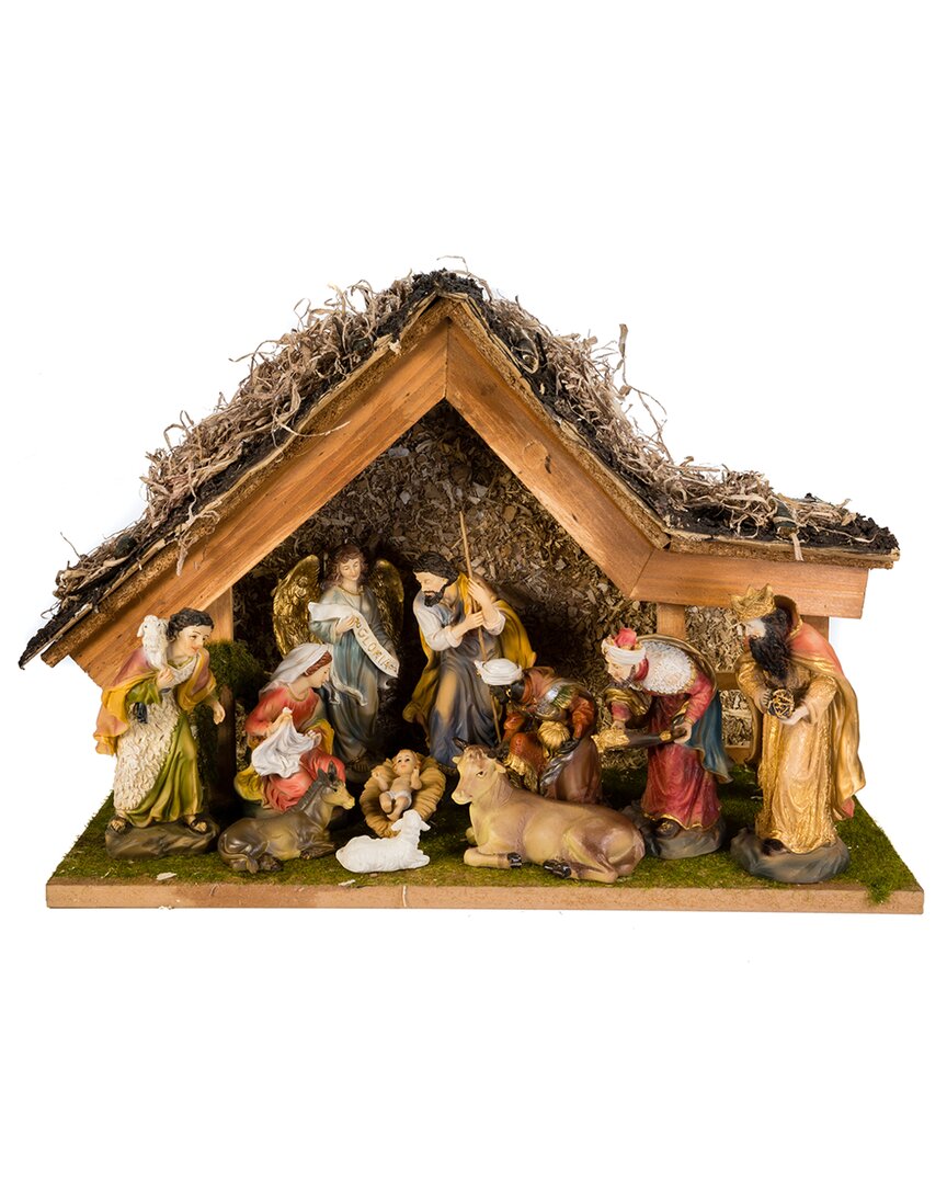 Kurt Adler 12in Nativity Set With Stable & 10 Figures