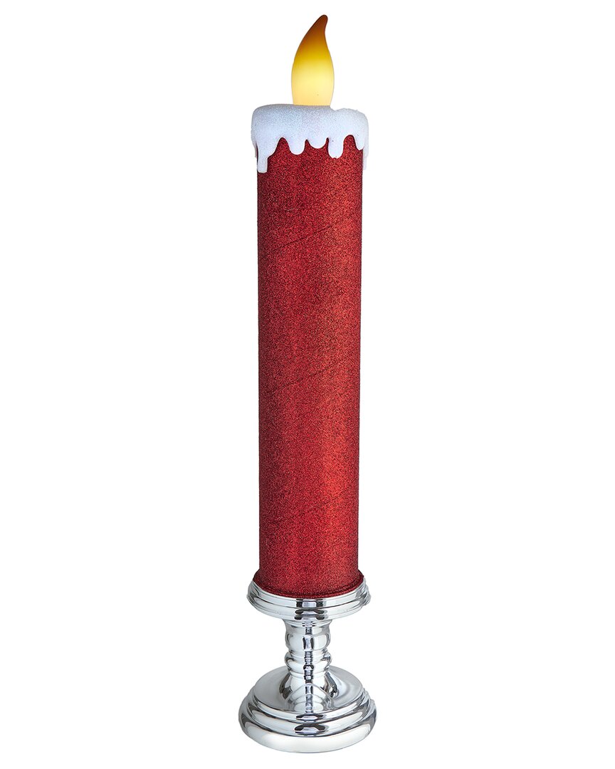 Kurt Adler 19.63in Battery Operated Red Glittered Candle With Warm White Led Flicker Flame In Red