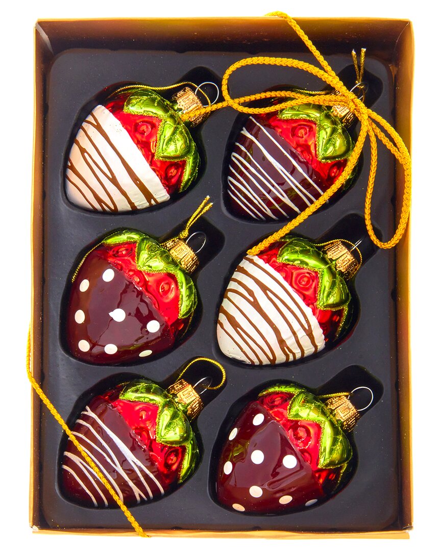Kurt Adler Set Of 3 6 2.36in Glass Choc Covered Strawberry Ornaments