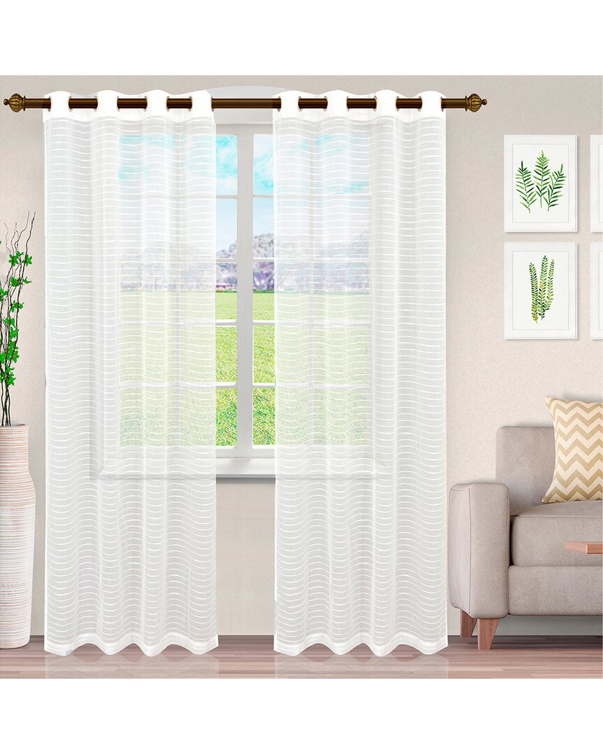 Shop Superior Jackson Stripe Sheer Grommet Curtain Panel Set In White