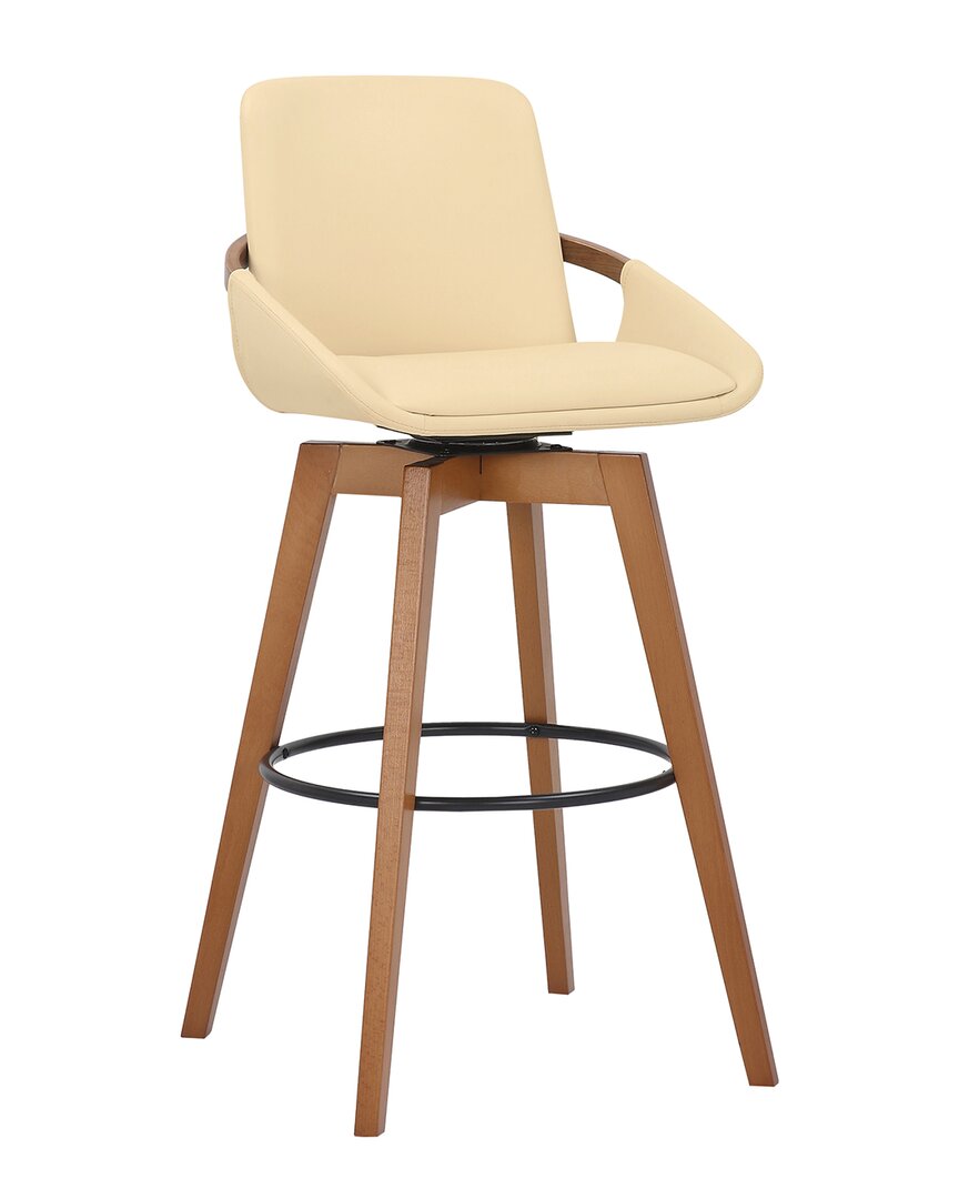 Armen Living Baylor 30in Walnut Wood Swivel Bar Stool In Cream