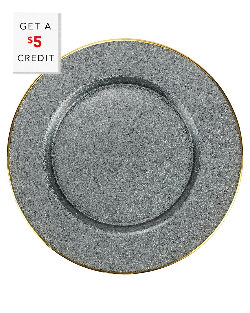 Vietri Metallic Glass Slate Service Plate/charger With $5 Credit In Gray