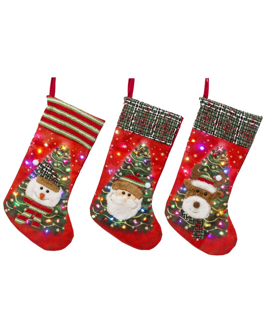 Gerson International Set Of 3 20-in H B/o Lighted Stocking 3 Styles In Red