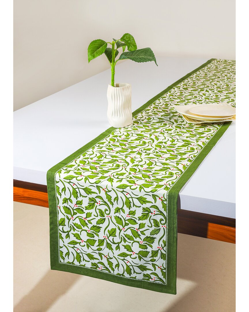 Tiramisu Evergreen Elegance Block Print Table Runner In Green