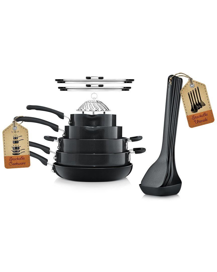 Nutrichef 17pc Non-stick Cookware Set In Black