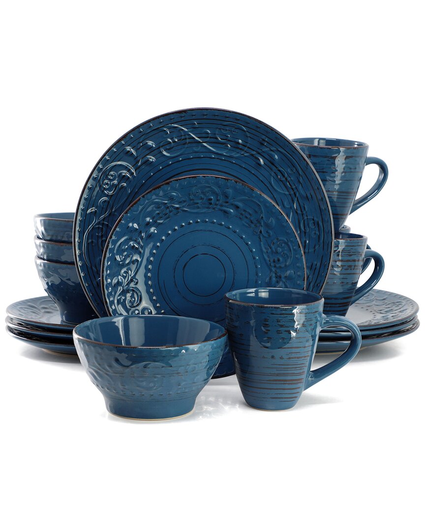 Elama Malibu Sea Glass 16pc Blue Stoneware Dinnerware Set In Blue