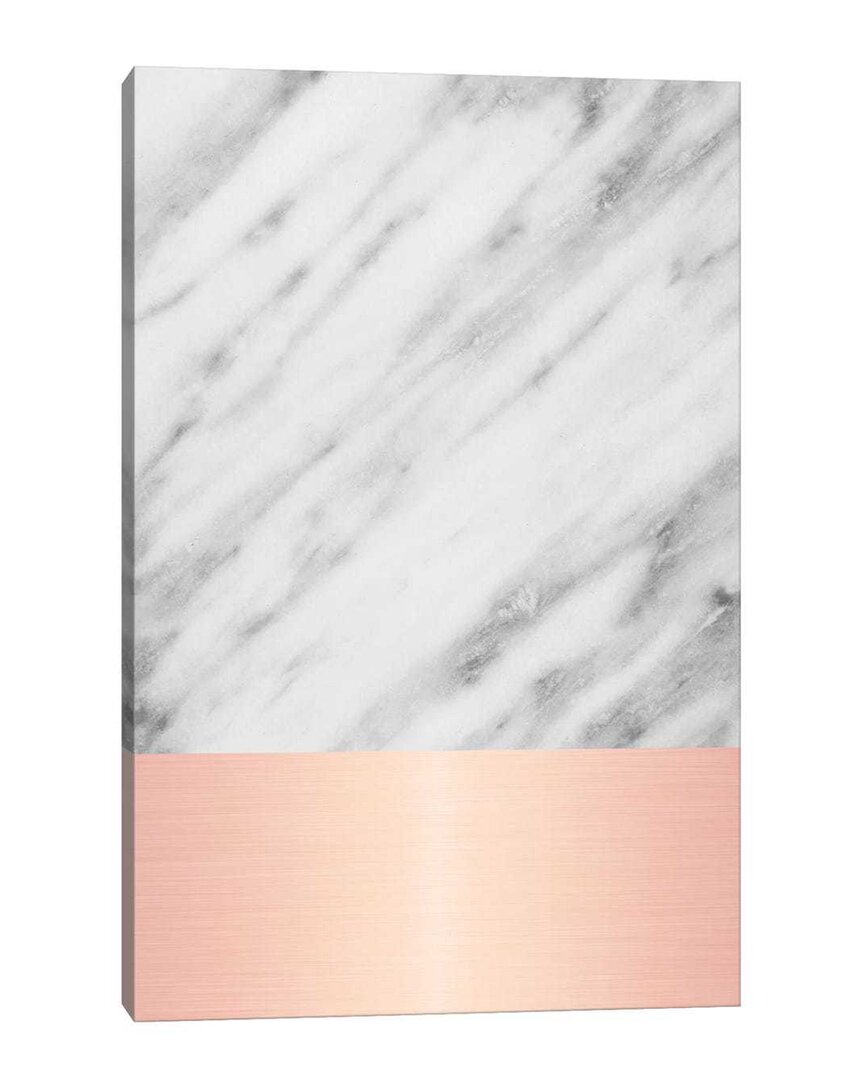 Icanvas Carrara Marble With Pink Canvas Wall Art