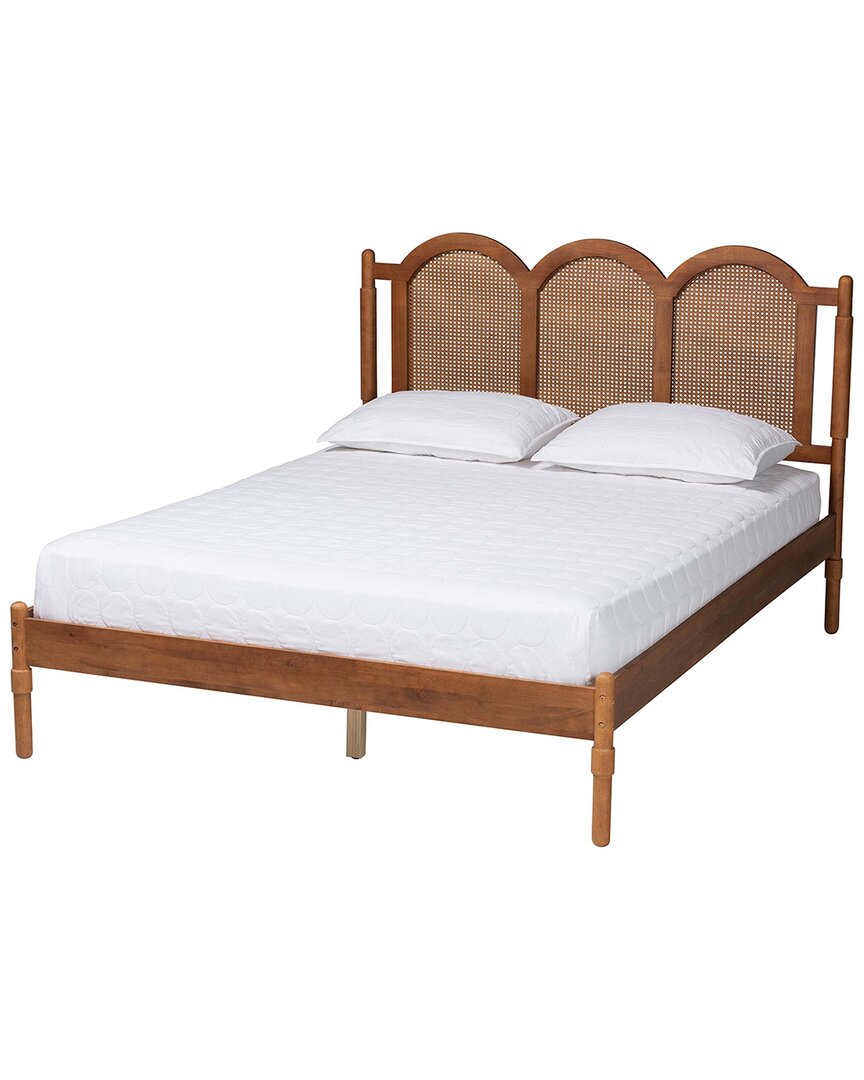 Baxton Studio Thatcher Mid-century Modern Wood Queen Size Platform Bed With  Woven Rattan