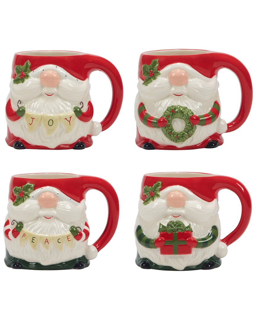 Certified International Christmas 18 oz 3-d Gnome Mugs Set Of 4, Service For 4