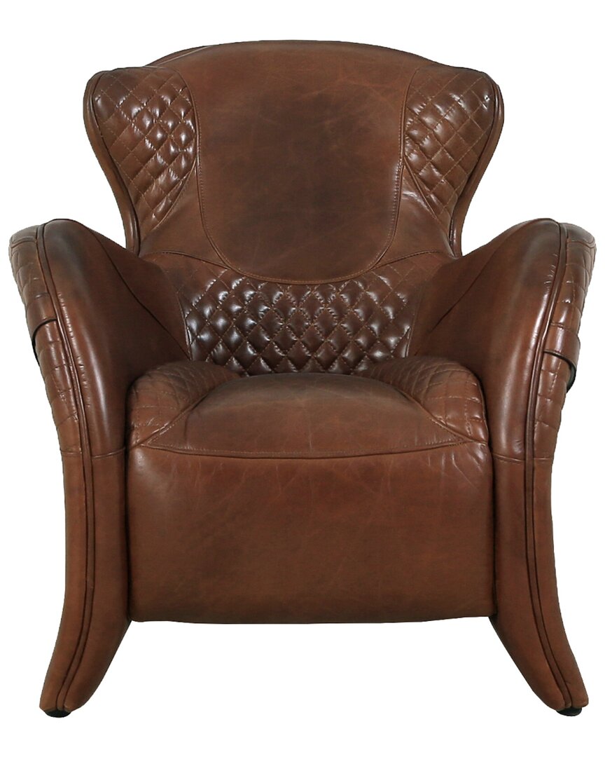 Pasargad Home Aspen Top Grain Leather Wing Chair In Brown