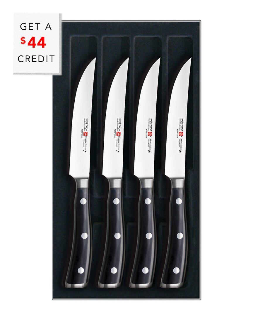 Wusthof 4pc Classic Ikon Steak Knife Set With $44 Credit In Black