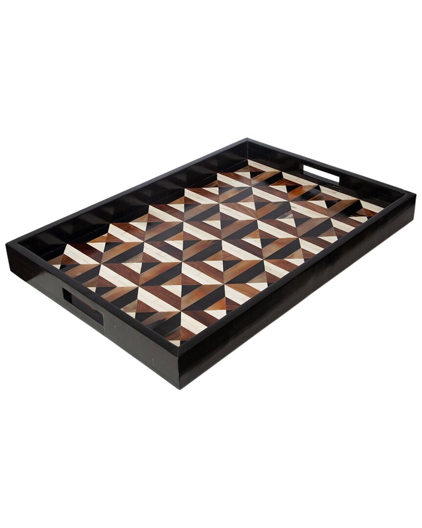 Global Views Triangle Marquetry Tray In White