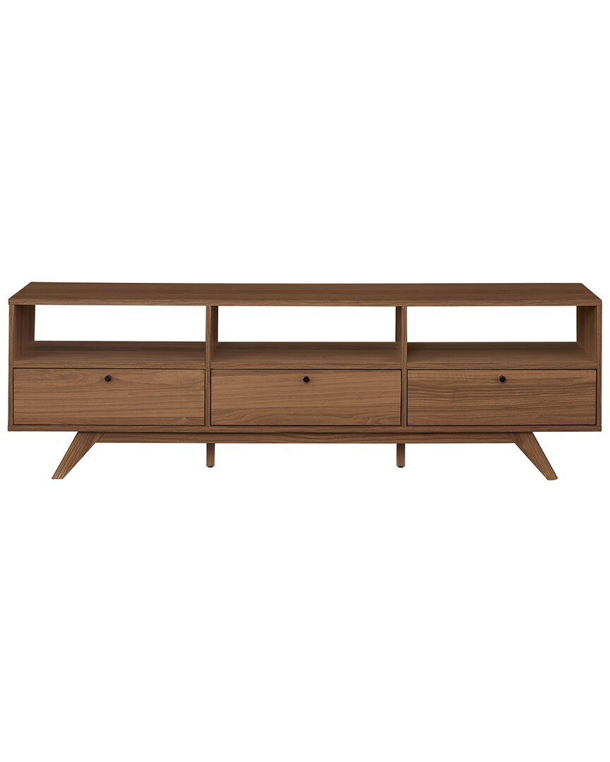 Walker Edison Modern Scandi 3-door Low Profile Tv Stand For Tvs Up To 80 Inches In Brown