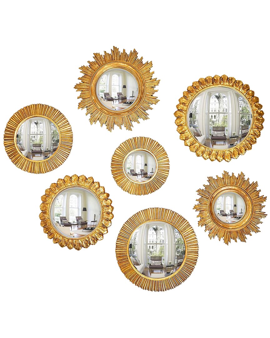 Two's Company Set Of 7 Gold Leaf Convex Wall Mirrors In Gold