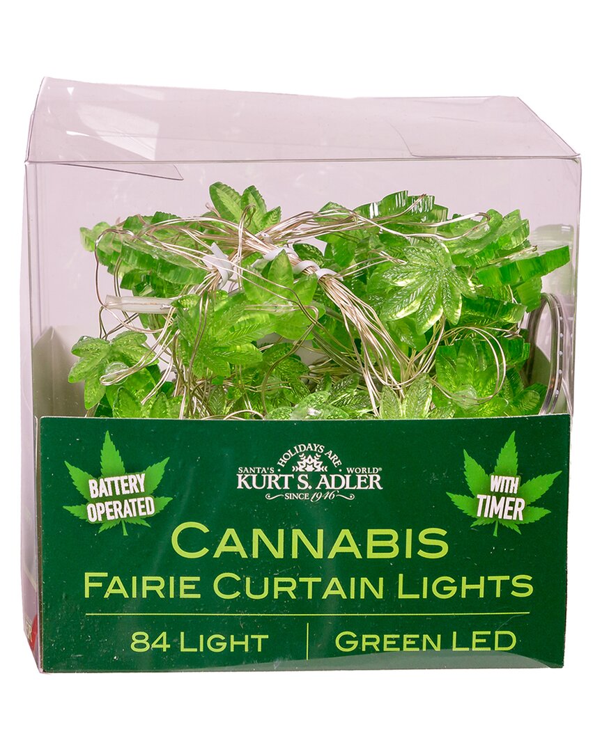 Kurt Adler 84-light 7-drop Battery-operated Cannabis Cartoon Light Set In Green
