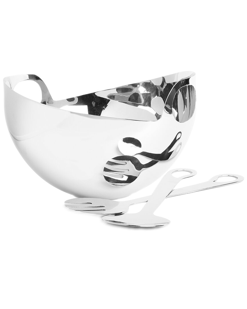 Alice Pazkus Stainless Steel Salad Bowl With Server Set In Silver