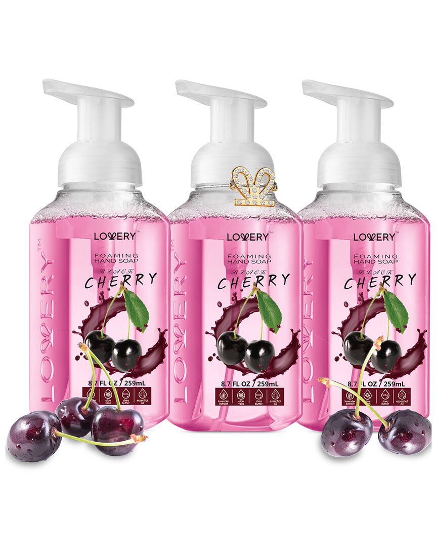 Lovery Set Of 3 Foaming Hand Soaps In Black Cherry, Hand Wash For All Skin Types In Pink