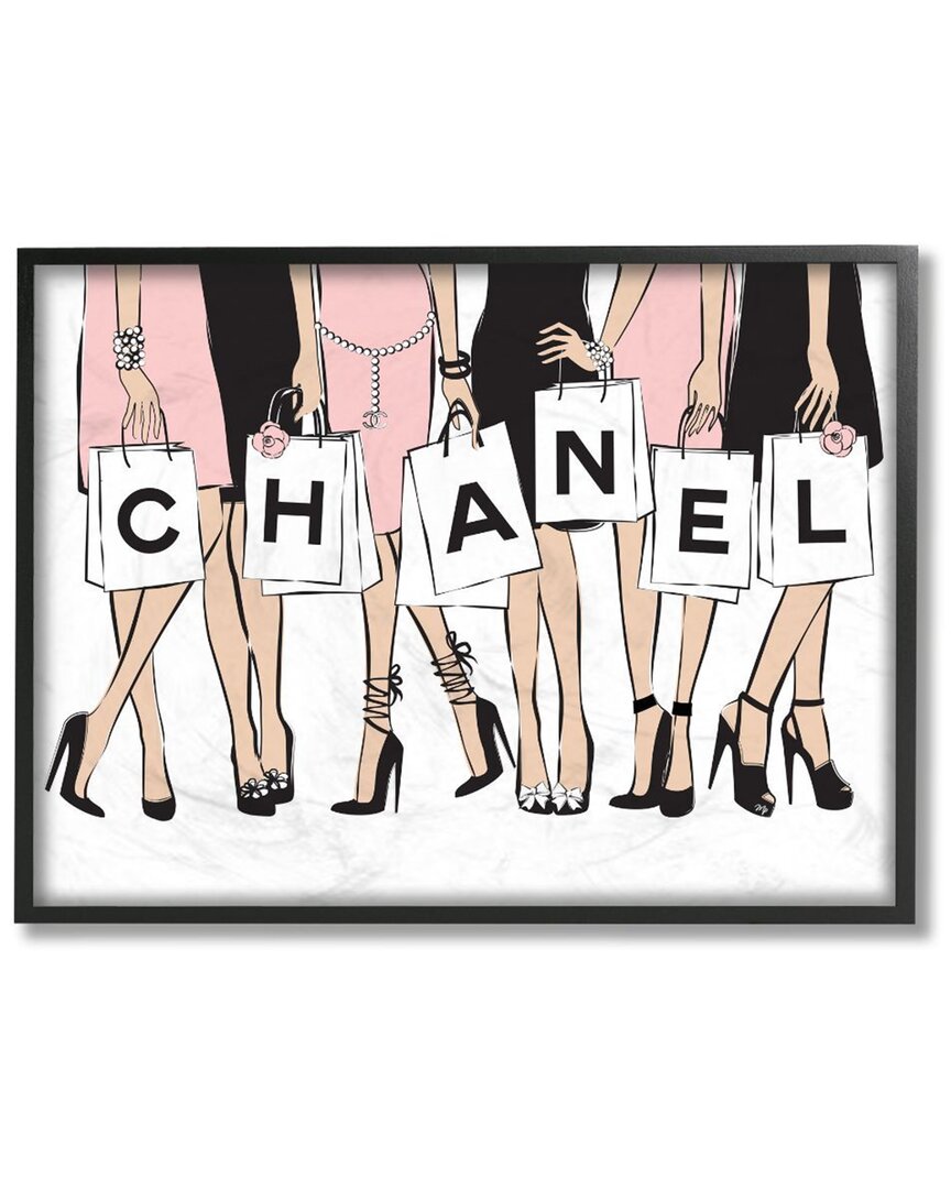 Stupell Fashionista Shopping Bags Stylish Standing Poses Wall Art In Pink