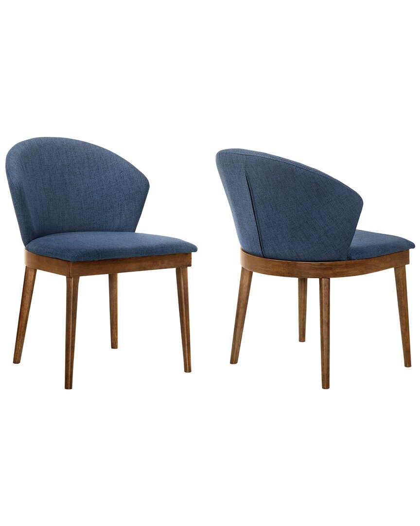 Armen Living Juno Walnut Wood Dining Side Chairs, Set Of 2 In Blue