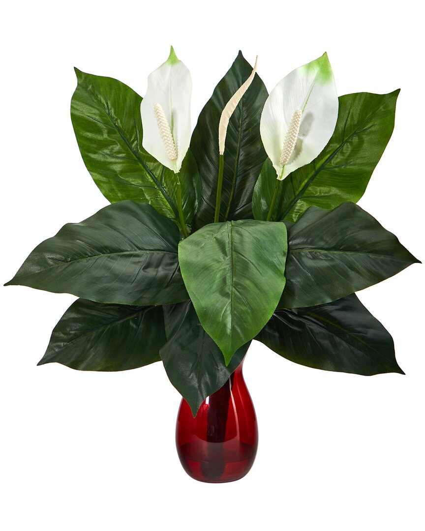NEARLY NATURAL NEARLY NATURAL SPATHIPHYLLUM ARTIFICIAL PLANT IN RUBY PLANTER 