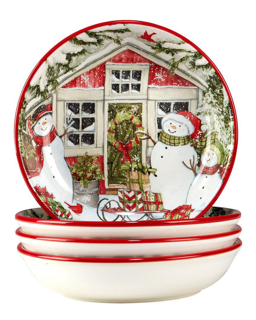 Certified International Snowman's Farmhouse Set Of 4 Soup Bowl In Red