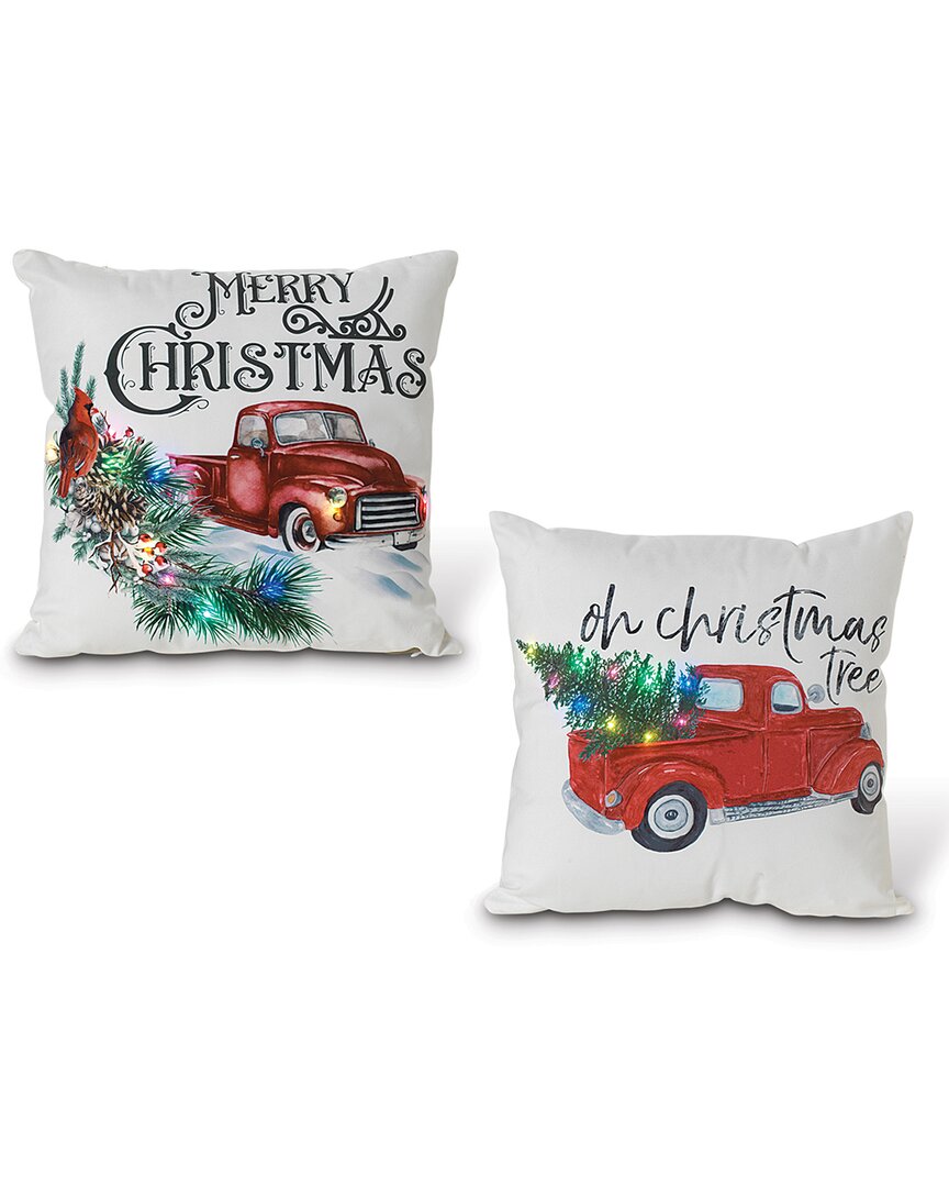Gerson International Set Of 2 16-in L B/o Lighted Fabric Truck Design Pillows In White