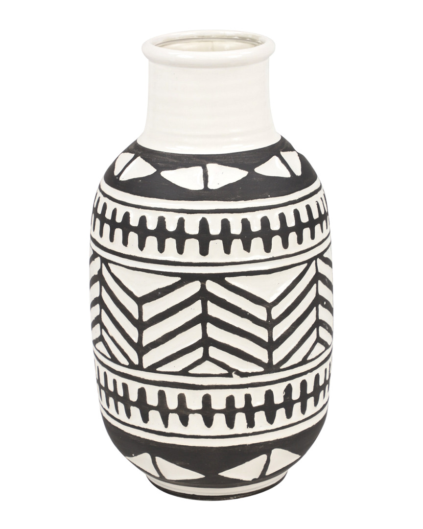 Peyton Lane Tribal White Ceramic Handmade Vase