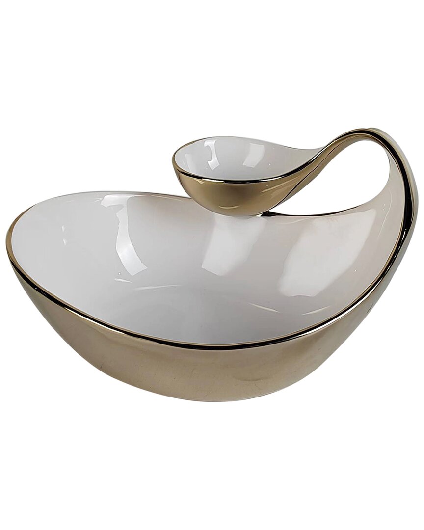 Alice Pazkus Porcelain Edged Chip & Dip Bowl In White