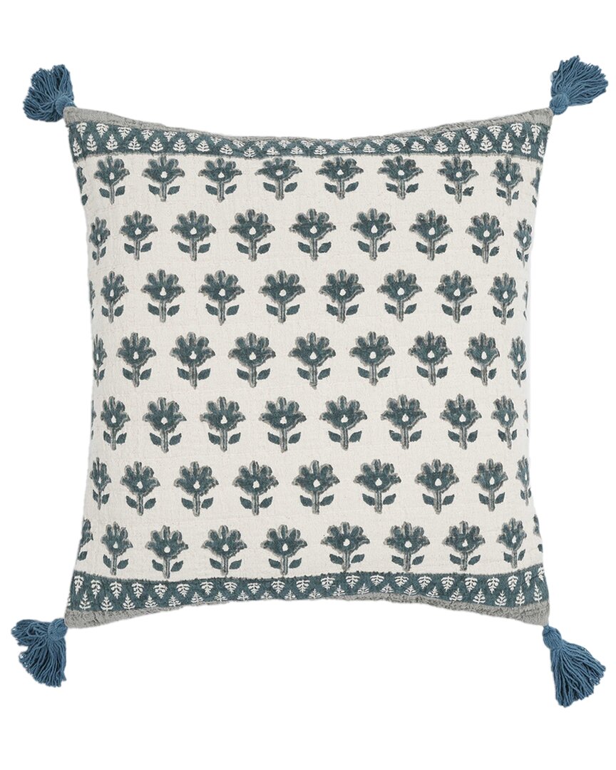 Tov Furniture Blossom Printed Cotton Tassel 20in Accent Cushion In Blue