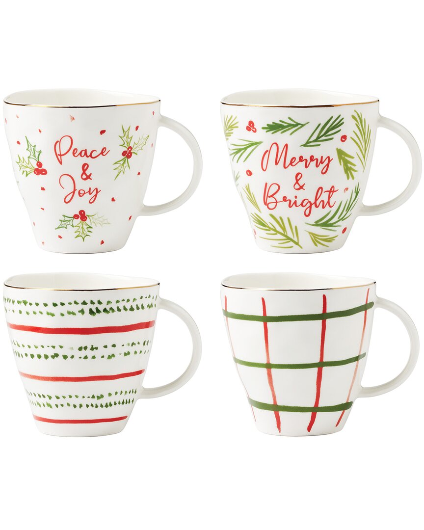 Lenox Set Of 4 Bayberry Mugs In Red