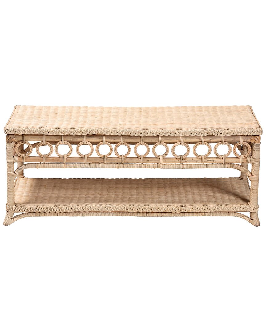 Baxton Studio Oxford Braided Rattan Coffee Table With Open Shelf