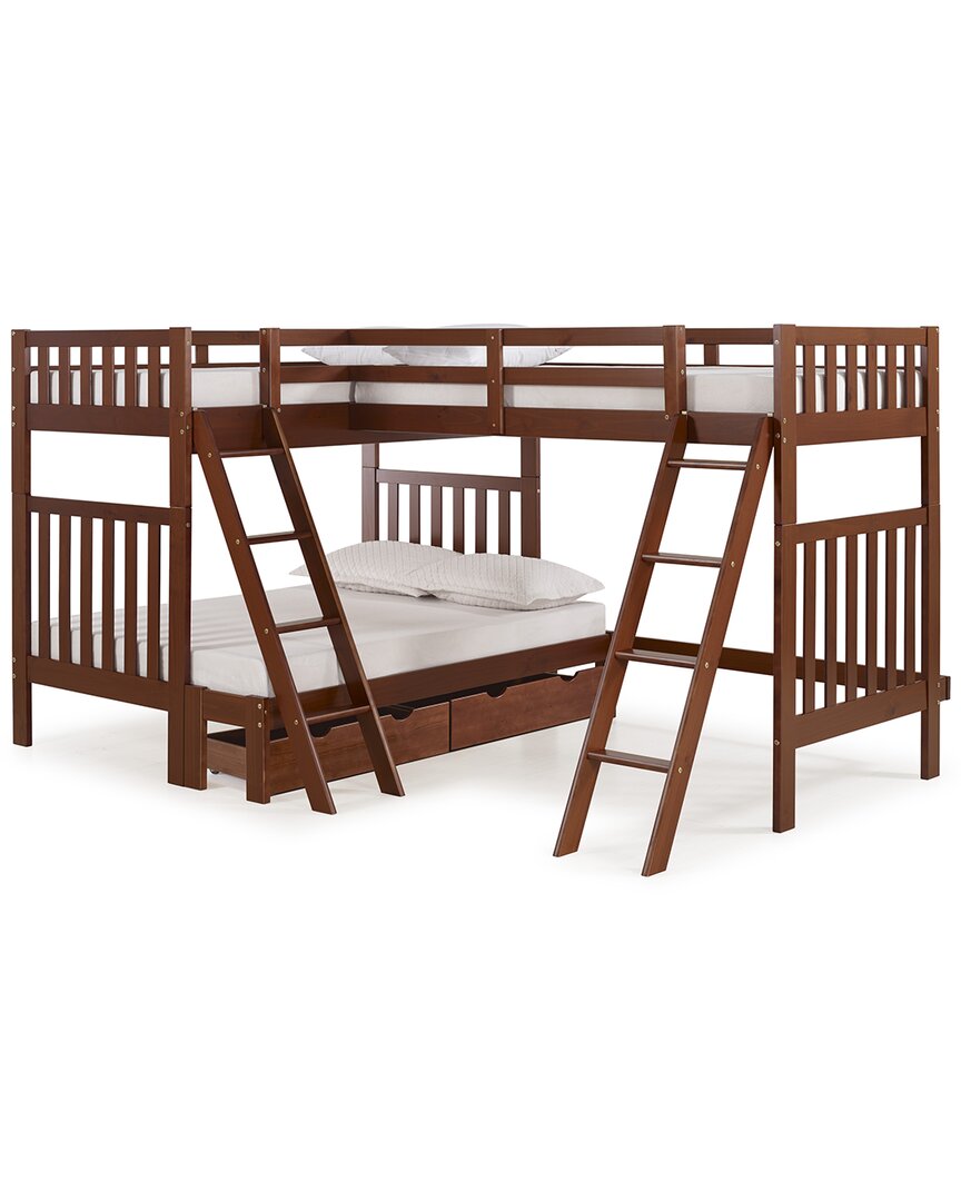 Shop Alaterre Aurora Twin Over Full Wood Bunk Bed With Tri-bunk Extension & Storage Drawers