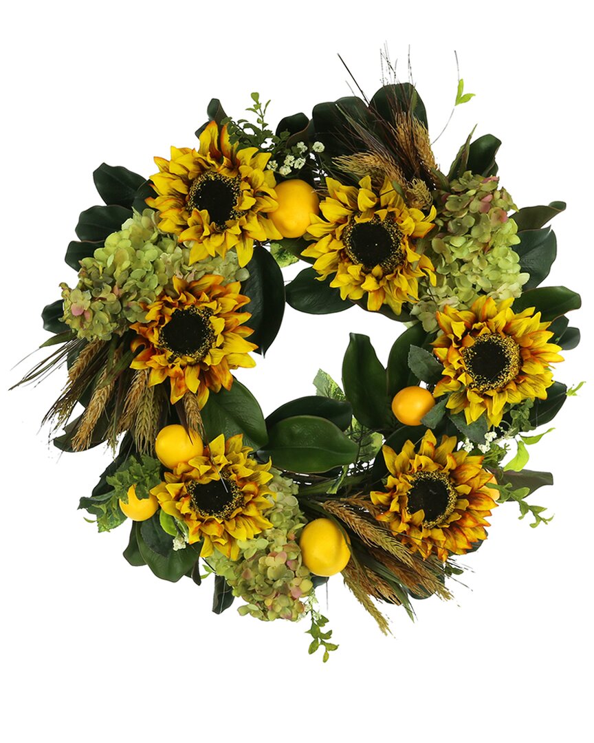 Creative Displays 26in Fall Wreath With Sunflowers, Hydrangeas And Lemons In Yellow