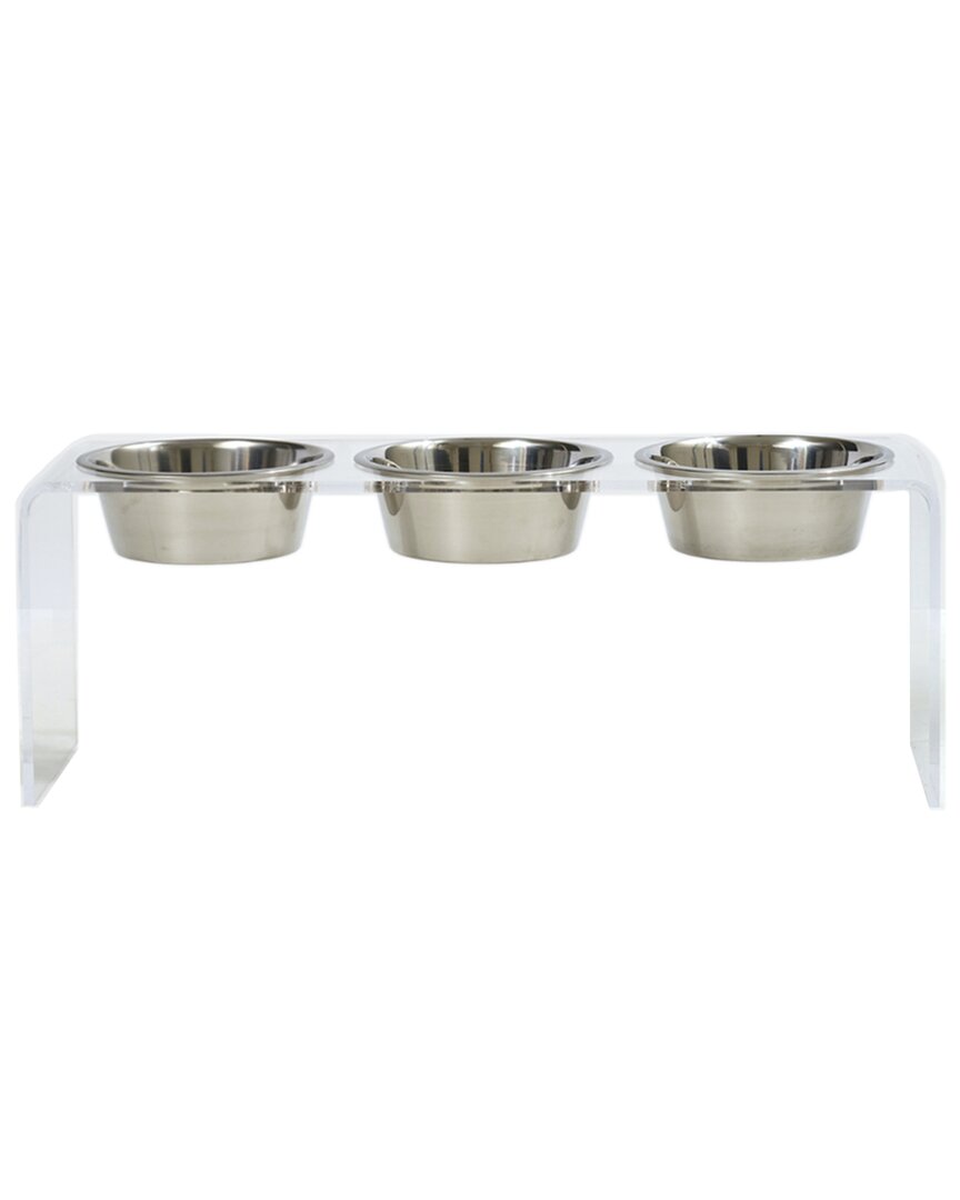 Hiddin Tall 6.5-cup Triple Feeder With Silver Bowls In Clear