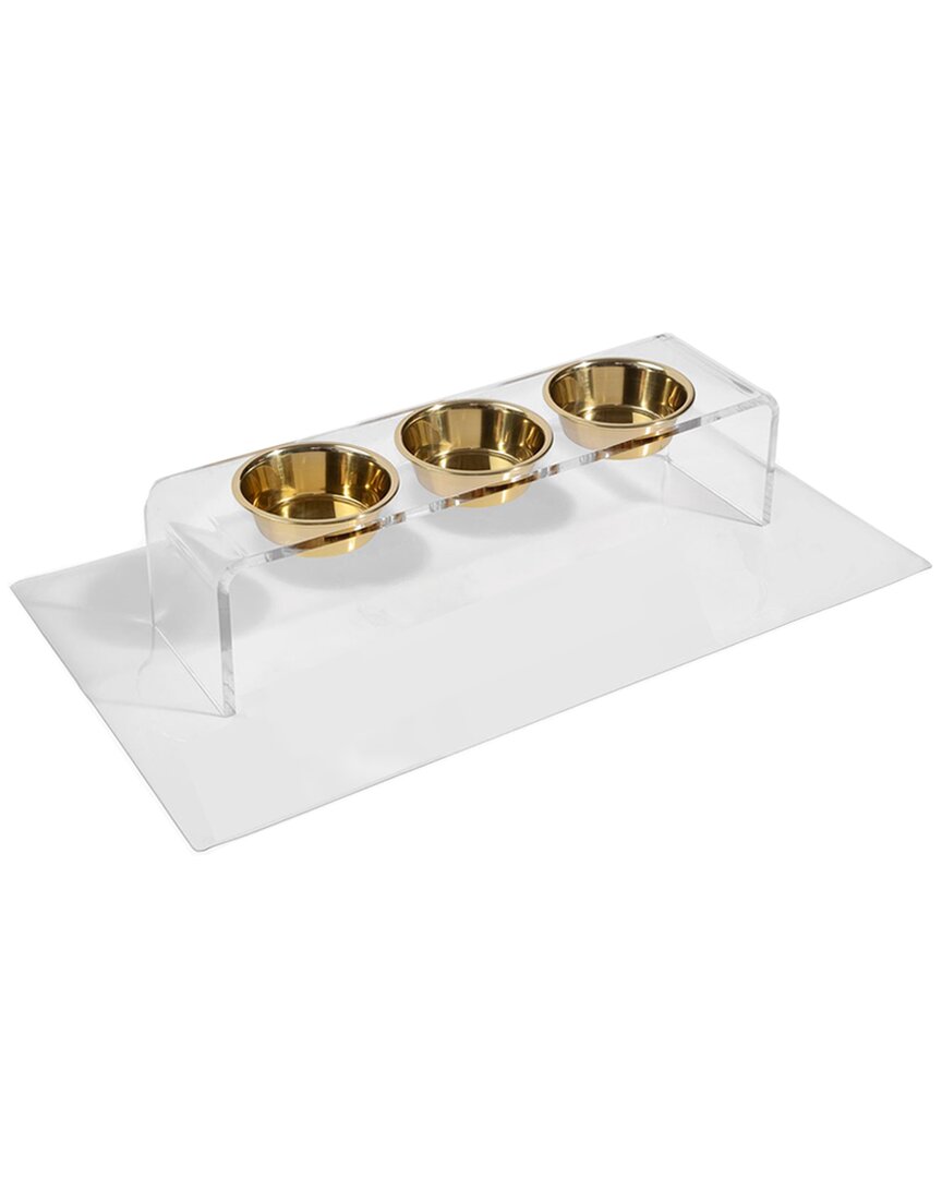 Hiddin Tall 6.5-cup Triple Feeder With Gold Bowls In Clear