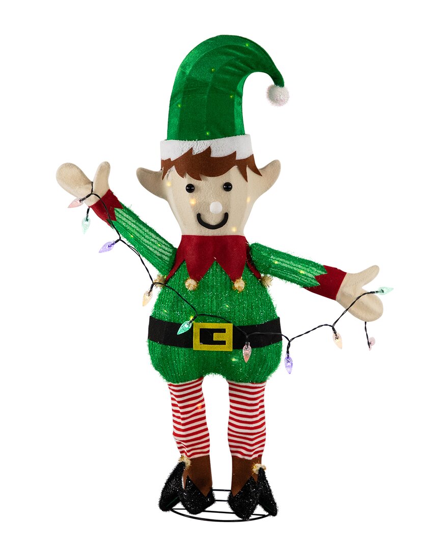 Northlight 34.25in Led Lighted Elf Holding Christmas Lights Outdoor Display In Green