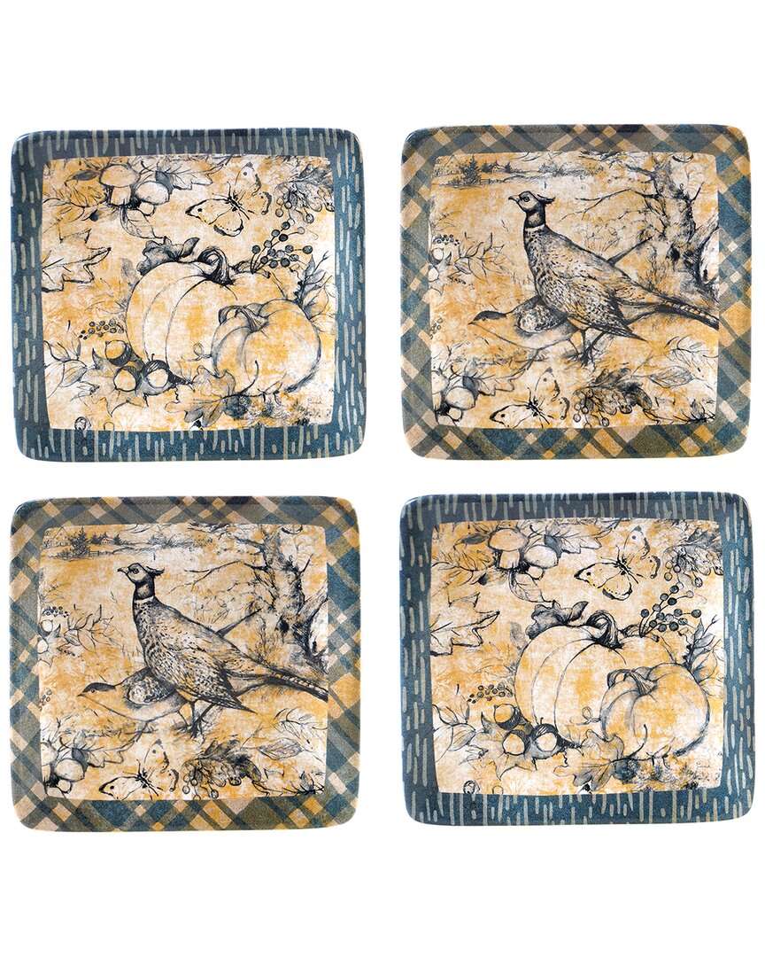 Certified International Harvest Gatherings Set Of 4 Canape Plates In Blue