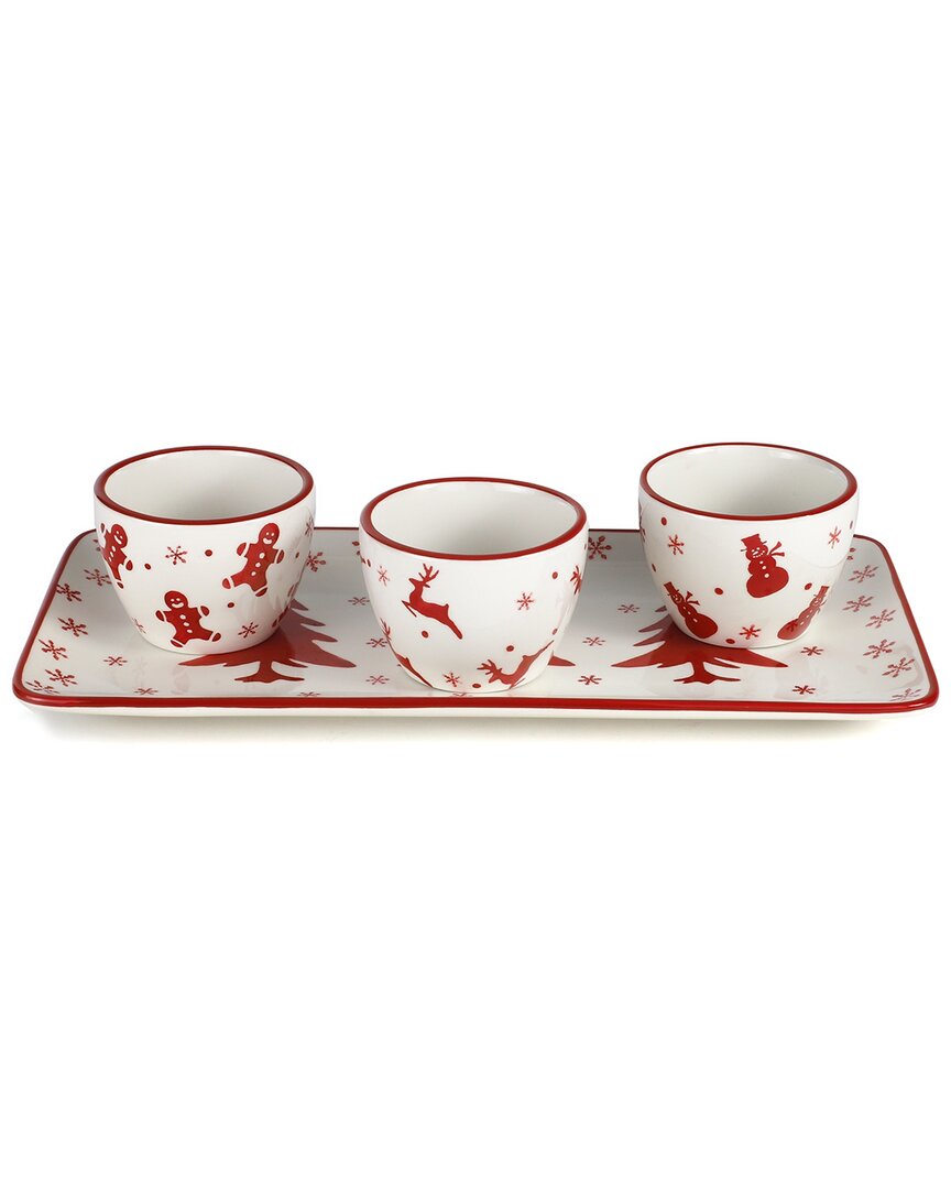 Shop Euro Ceramica Winterfest 4pc Holiday Entertainment Serving Set In Red