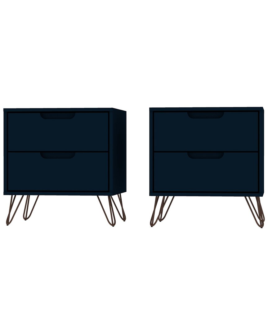 Manhattan Comfort Rockefeller Nightstand 2.0 Set Of 2 In Brown