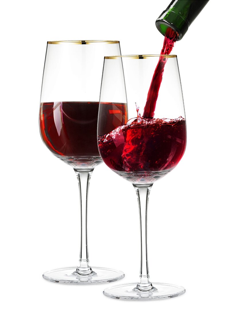 Berkware Set Of 2 Long Stem Red Wine Glasses With Rim