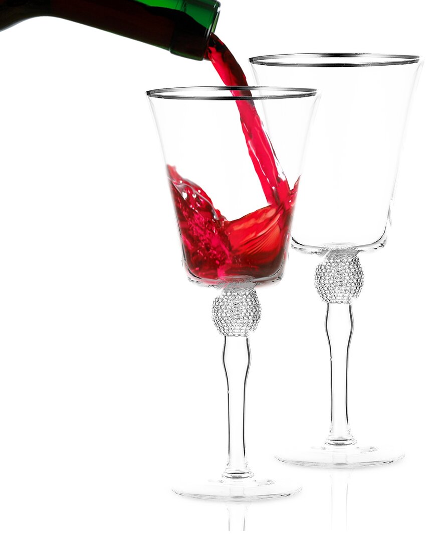 Berkware Set Of 2 Long Stem Rhinestone Wine Glasses With Rim