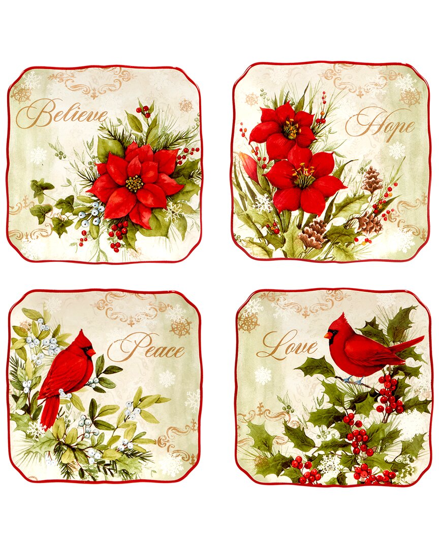 Certified International Winter's Medley 4 Piece Canape Plate Set In Multi