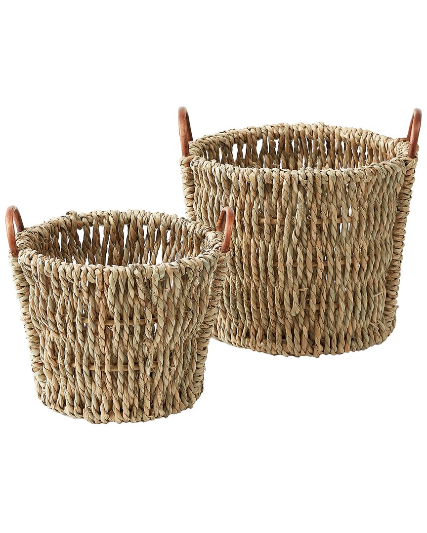 Baum Set Of 2 Chunk Seagrass Baskets With Rattan Ear Handles In Brown