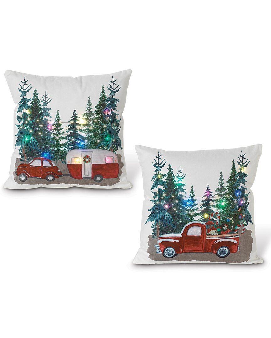 Gerson International S/2 16-in H B/o Lighted Fabric Holiday Design Pillows In White