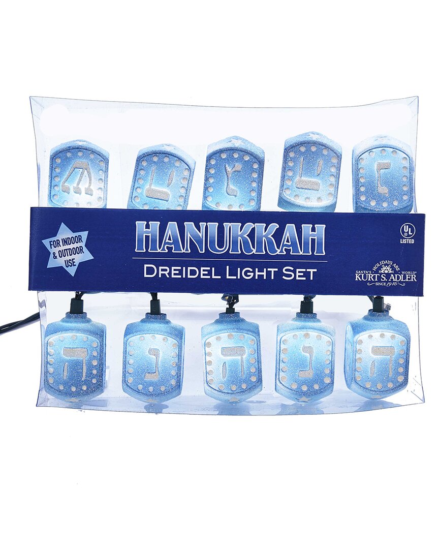 Kurt Adler Ul 10-light Hanukkah Dreidel Light Set In Blue