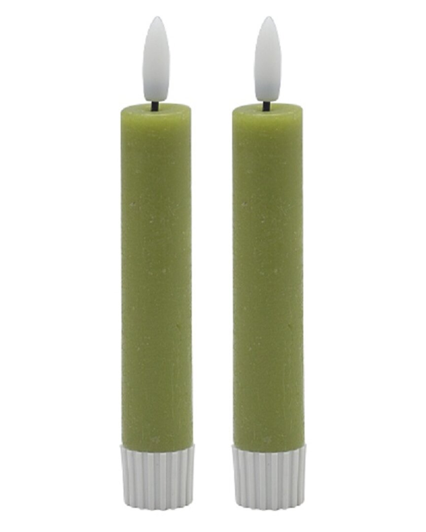 Bidkhome Set Of 2 Small Flameless Taper Candles In Green