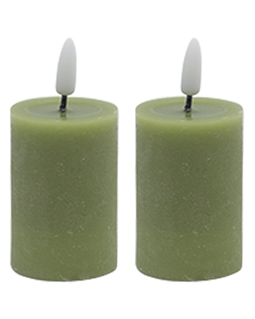 Bidkhome Set Of 2 Flameless Pillar Candles In Green