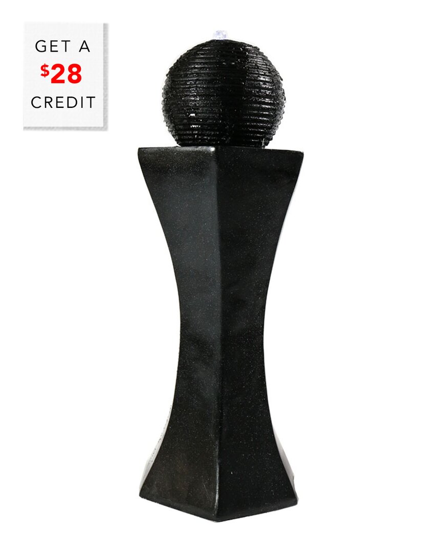 Sunnydaze Outdoor Polyresin Solar Powered Pedestal And Ball Modern Water Fountain With Led Lights - 31" In Black