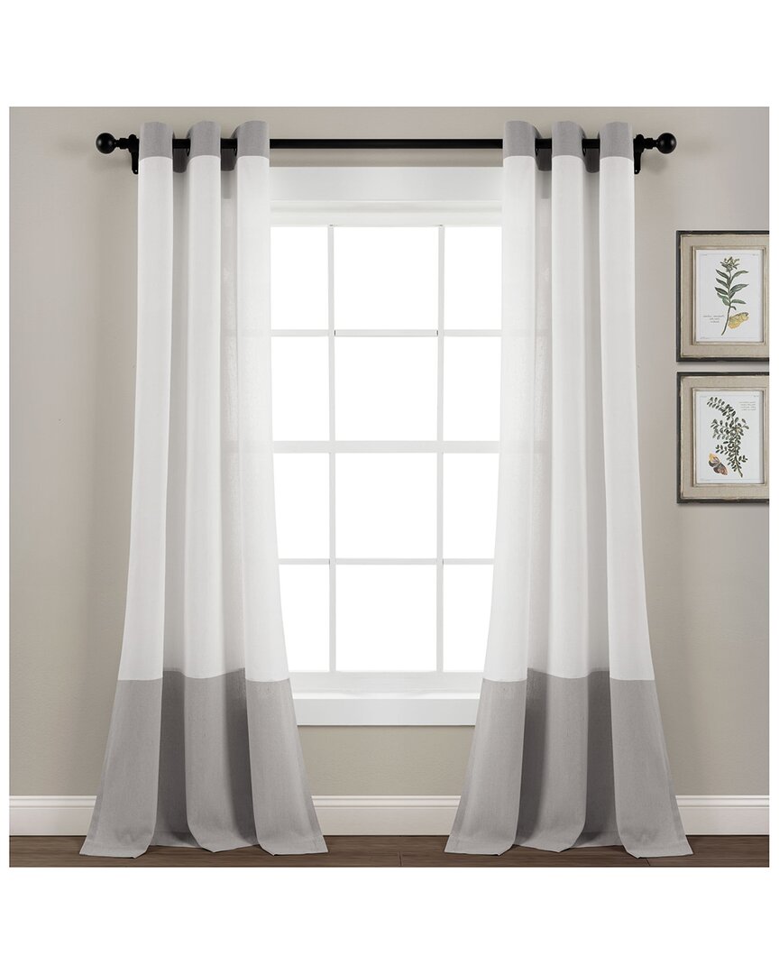 Lush Decor Faux Linen Grommet Colorblock Window Curtain Single Panel In Gray