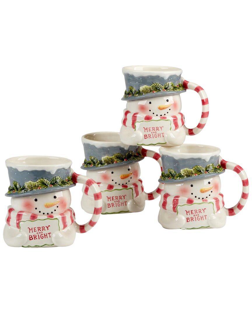 Certified International Snowman Greetings Set Of 4 3d Mugs